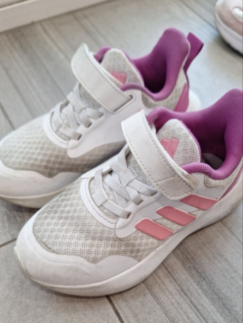 adidas White and Pink Kids Velcro Sneakers - Picture 3 of 9